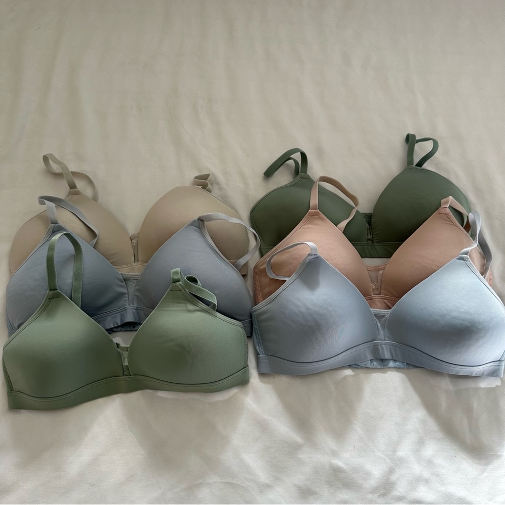 Girl's Seamless Bra Set - Green, Blue, Beige, and Tan size 34